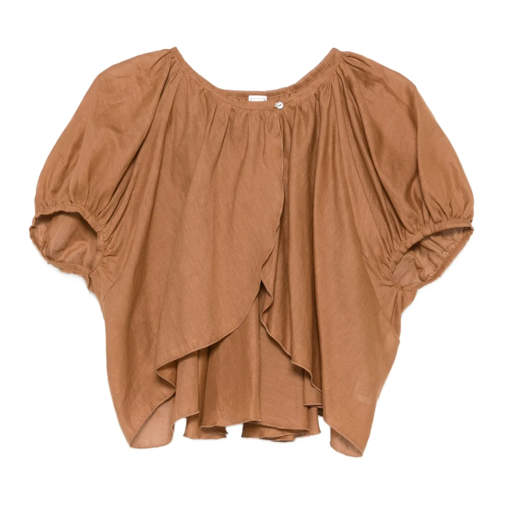 120% Lino Brown Blouses, Female, Xs, Ruffled Sleeve Linen Blouse