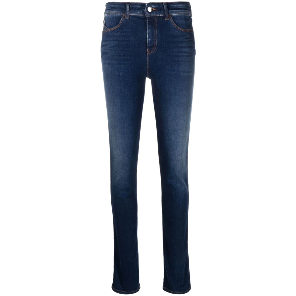Emporio Armani Logo-geborduurde Skinny Jeans met Hoge Taille Blue Dames