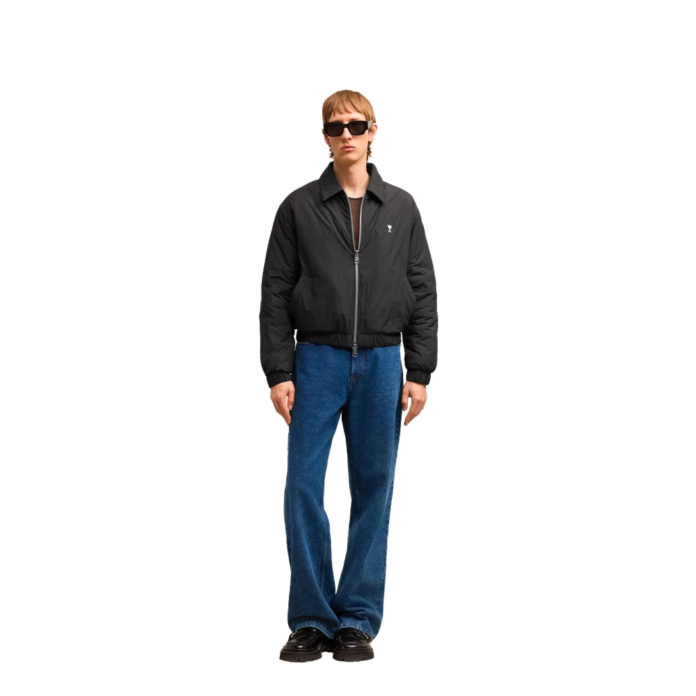 Ami Paris Hart Blouson Rits Technische Stof Black Heren