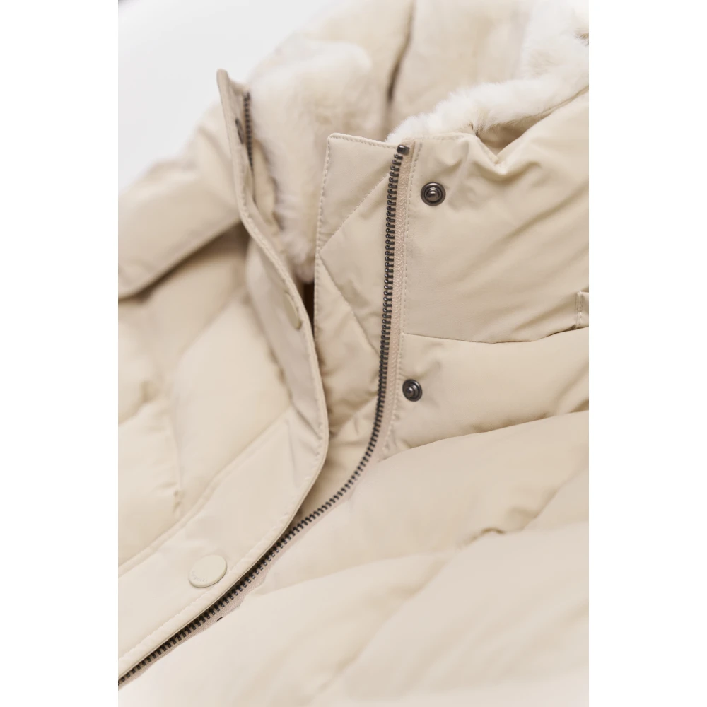 Bugatti Lange gewatteerde jas met afneembare capuchon Beige Dames