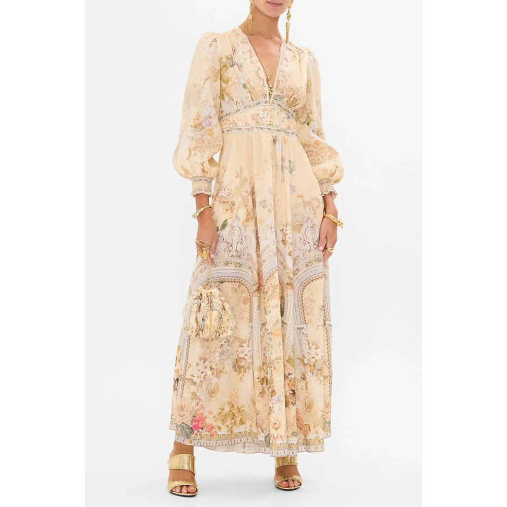 Camilla Antiquity knoopjurk met gevormde tailleband Beige Dames