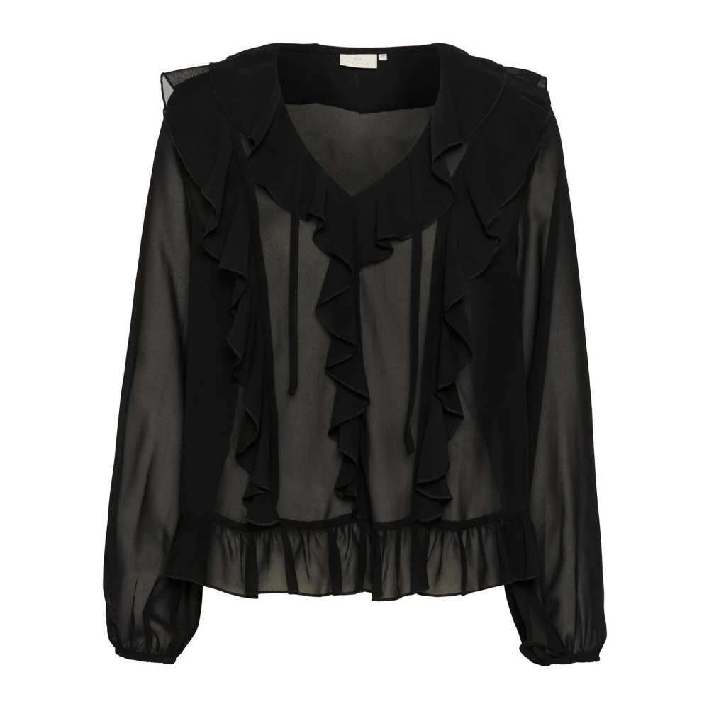 Kaffe Elegante Blouse met Pofmouwen en Ruches Black Dames
