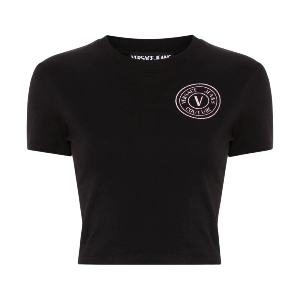 Versace Jeans Couture Zwart V-Embleem Logo T-Shirt Black Dames