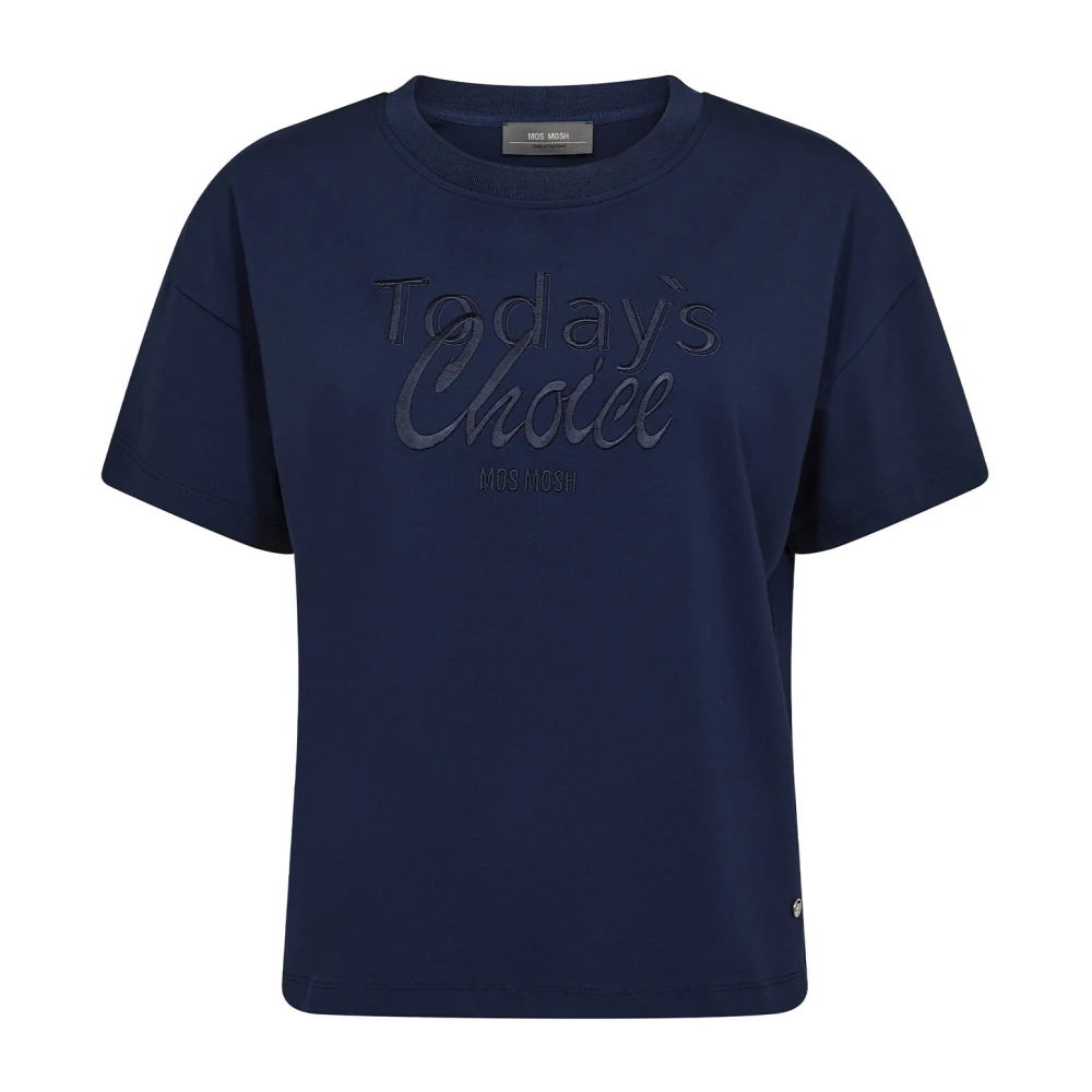 MOS MOSH Geborduurde Tee Top in Pageant Blue Dames