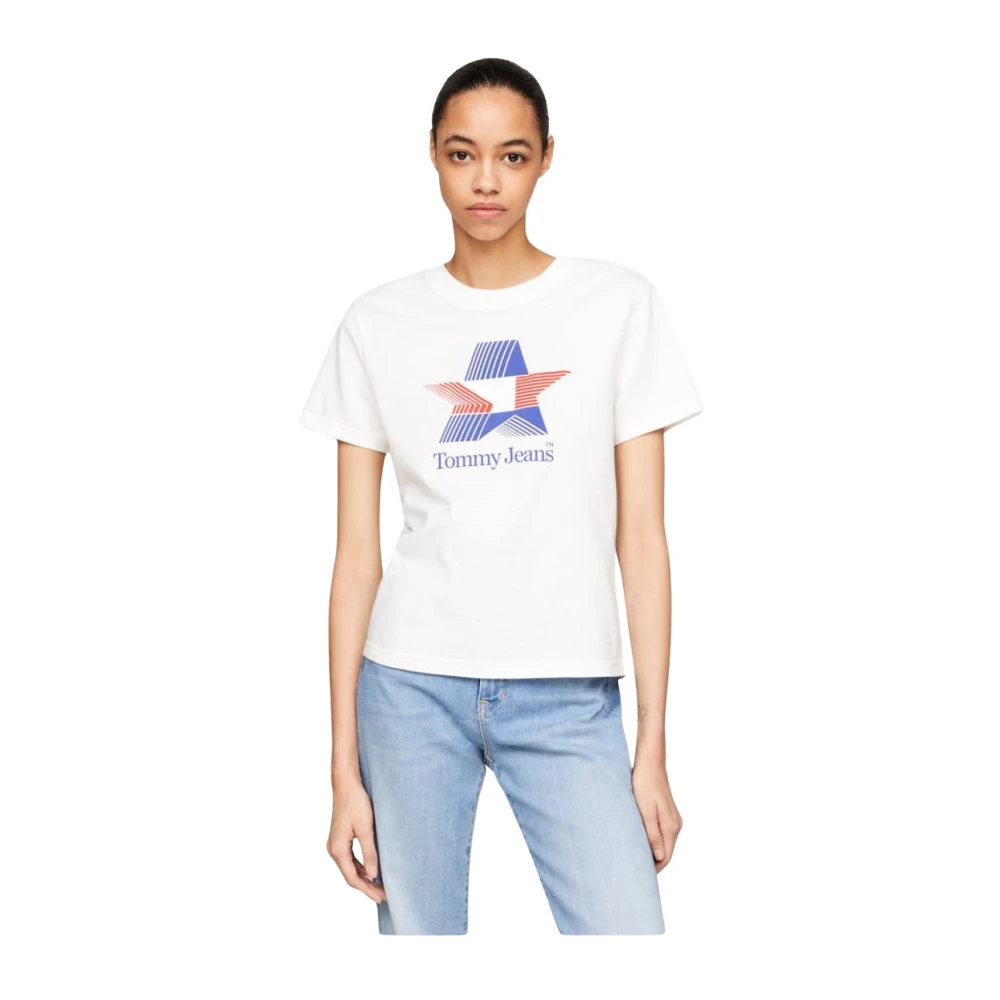 Tommy Jeans Ster T-shirt 100% Katoen White Dames