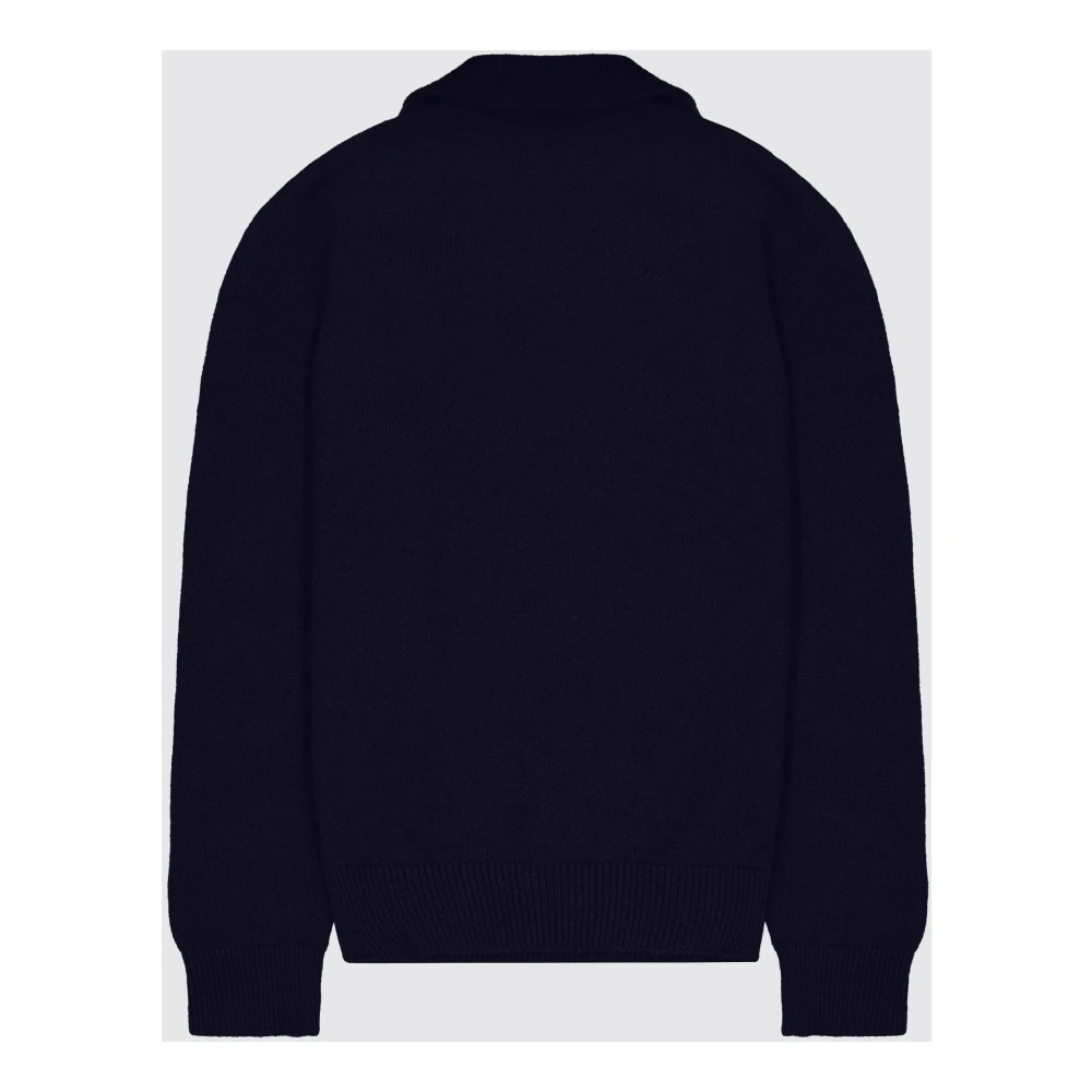 Laneus Lange Mouw Gebreide Polo Trui Blue Heren