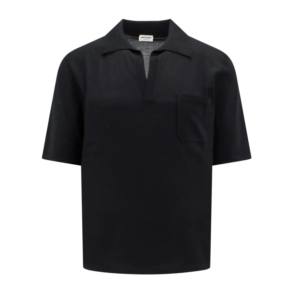 Saint Laurent Cassandre Verantwoorde Wol Polo Shirt Black Heren