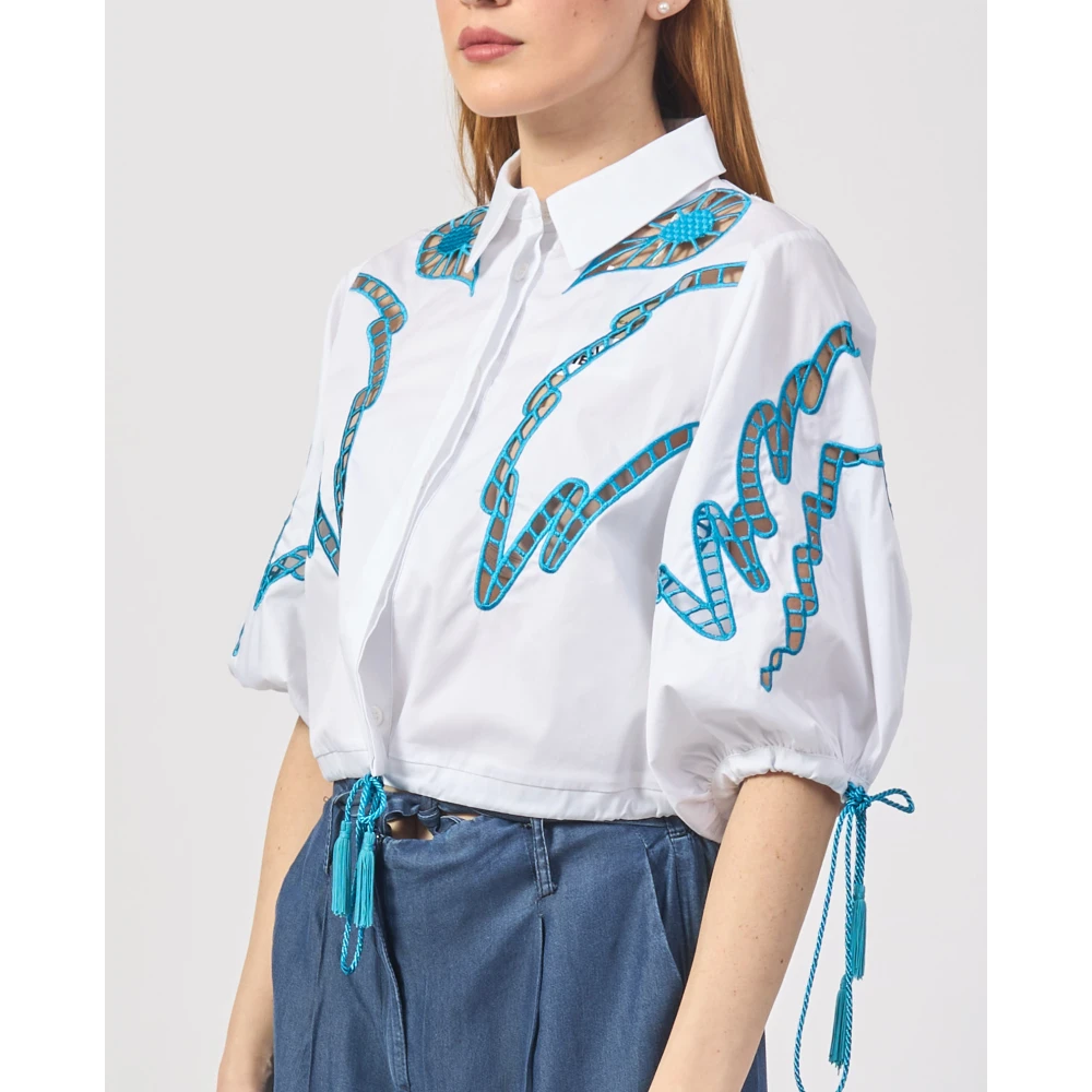 Silvian Heach Witte Cropped Shirt met Franje Details White Dames