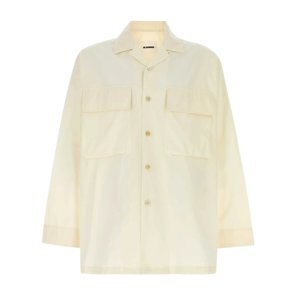 Jil Sander Men's Beige Casual Shirts, M, Ivory Cotton Shirt For