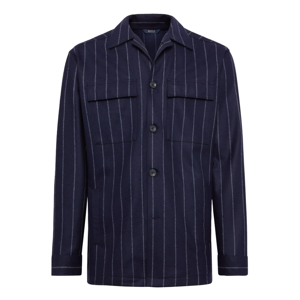 Boggi Milano Link Overhemd Jas in Wol Jersey Blue Heren