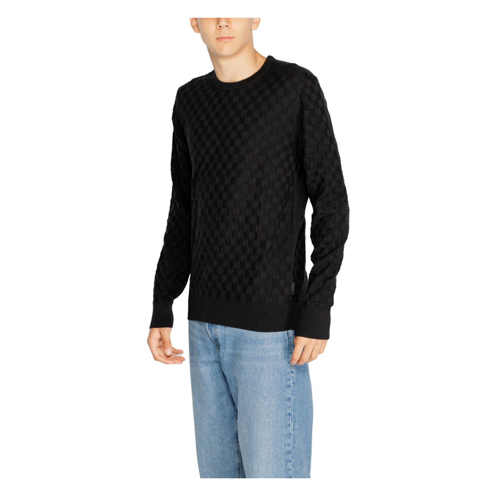Calvin Klein Zwarte Gebreide Ronde Hals Trui Black Heren