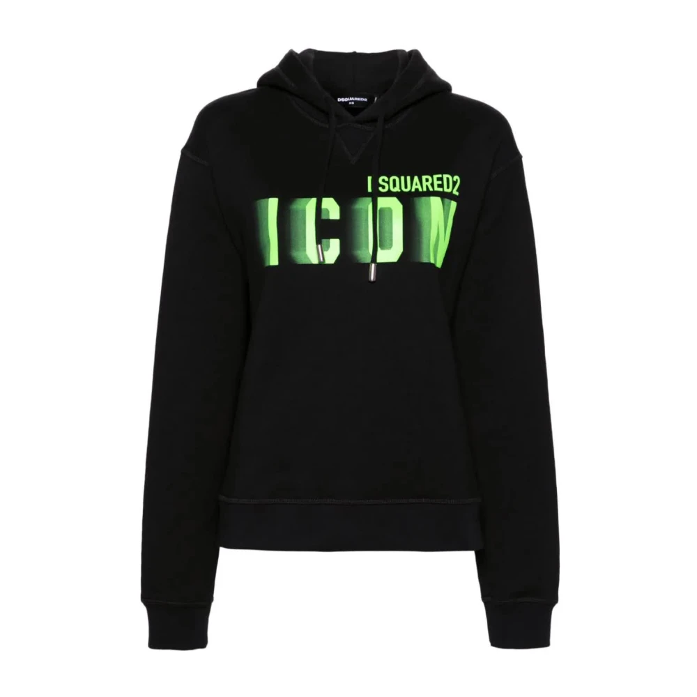 Dsquared2 Zwart Groen Fluo Cool Fit Hoodie Black Dames