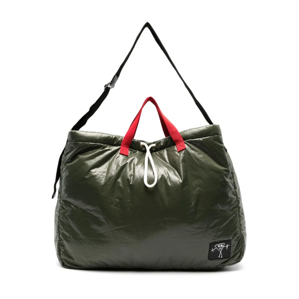 Plan C Maxi Shopping Bag met Logo Patch Green Dames