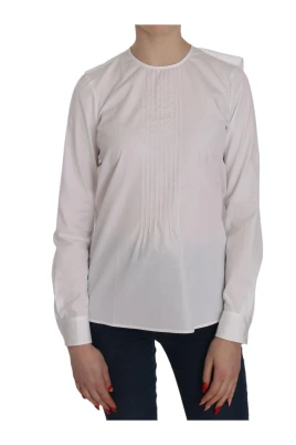 Vit Veckad Blus med Dragkedja