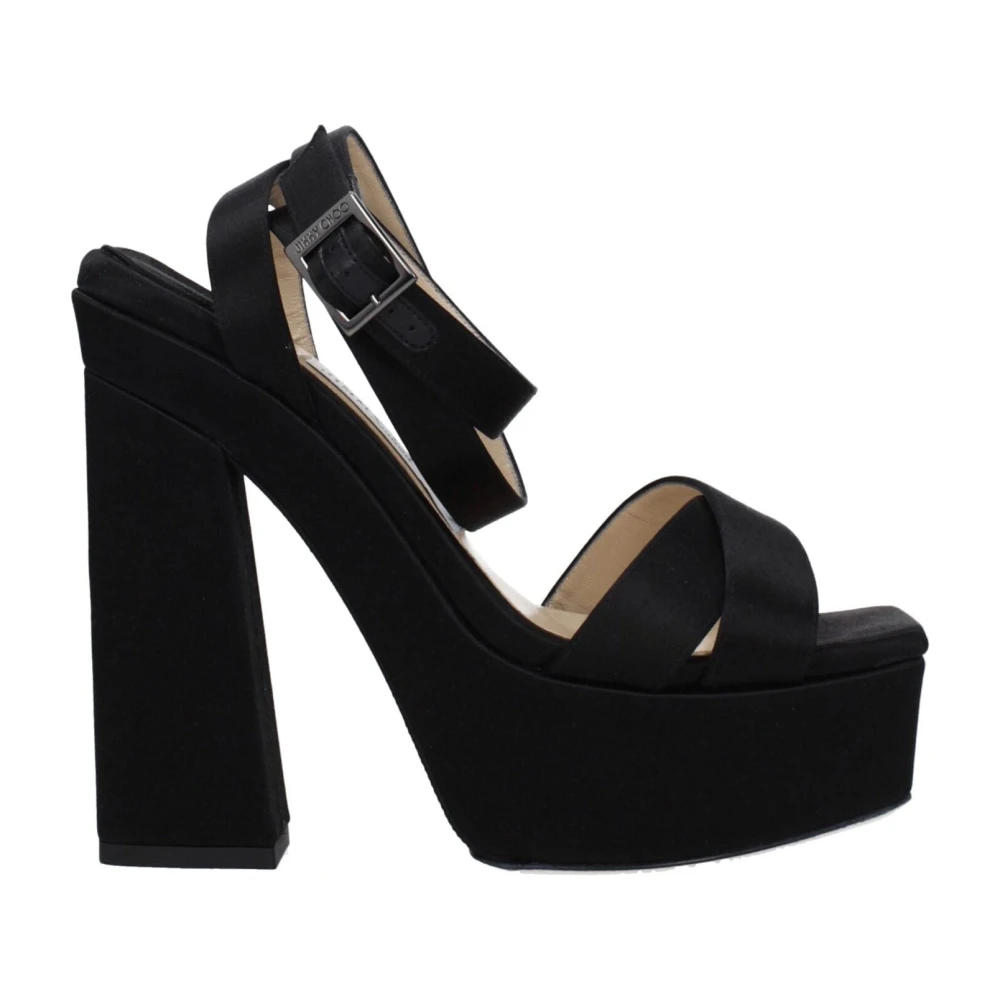 Jimmy Choo Women's Black Satin Platform Sandals - High Heel Sandals - 6 1/2 Uk - Shoes
