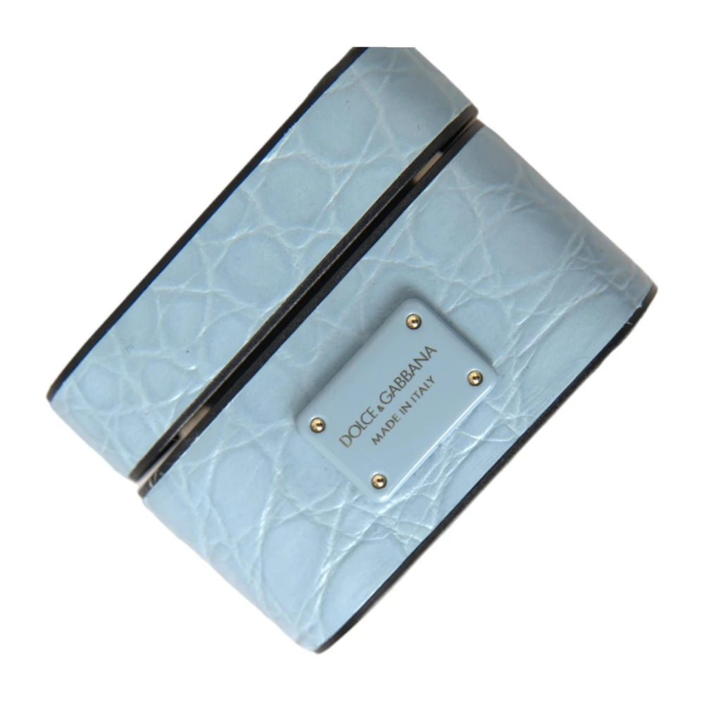 Dolce & Gabbana Metalen Logo Airpods Hoes Lichtblauw Blue Dames