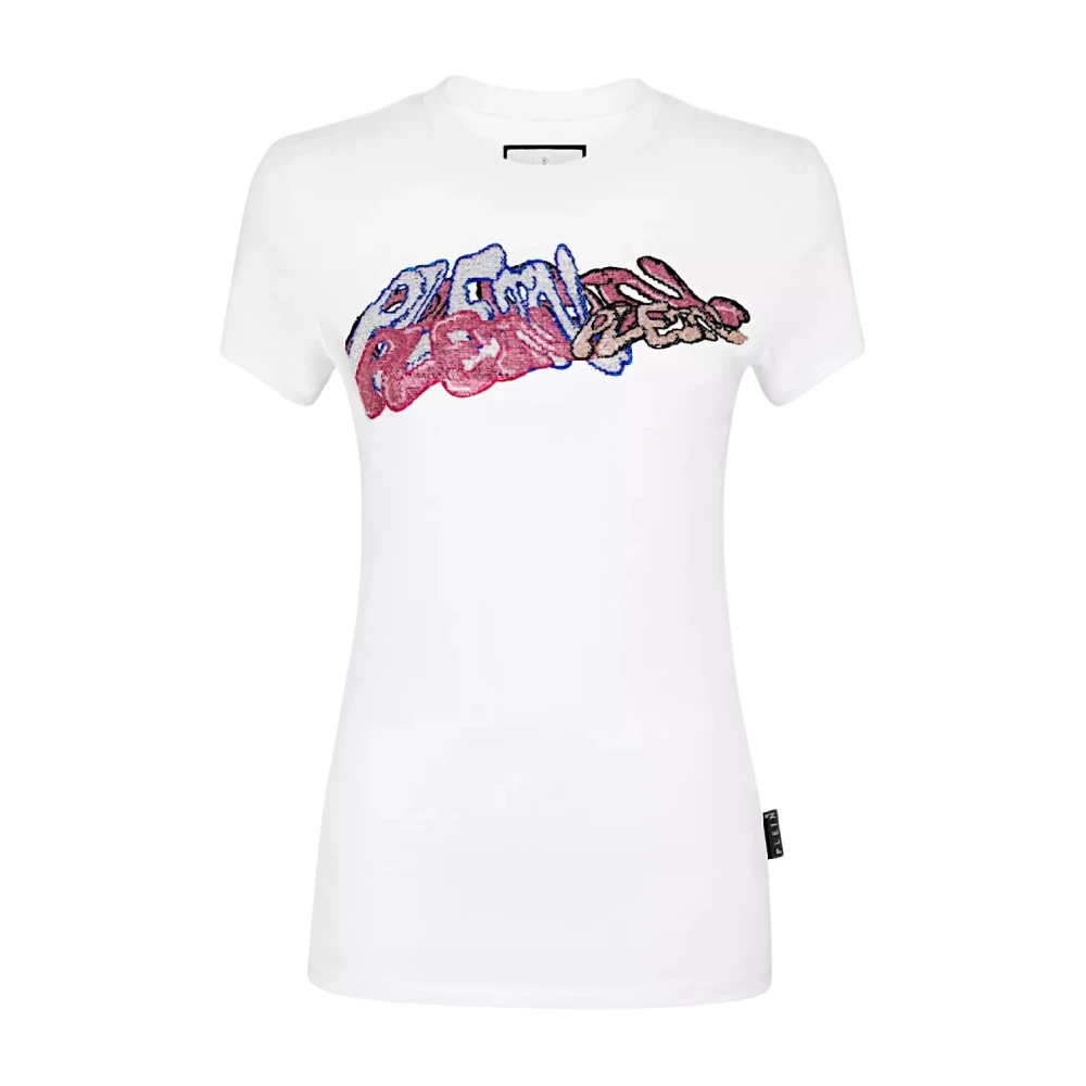 Philipp Plein Vit Feministisk Graffiti Logo T-shirt White, Dam