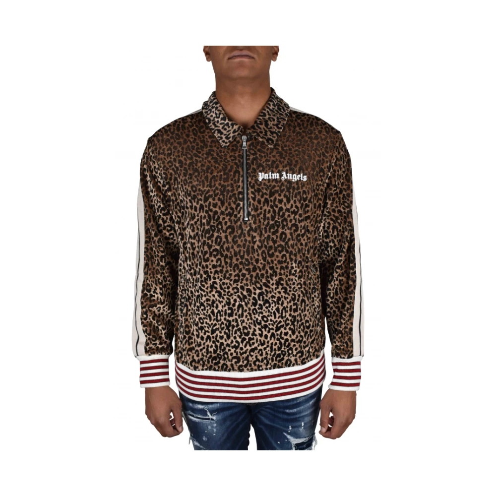 Palm Angels Leopard Print Sweatshirt met Ritssluiting Brown Heren
