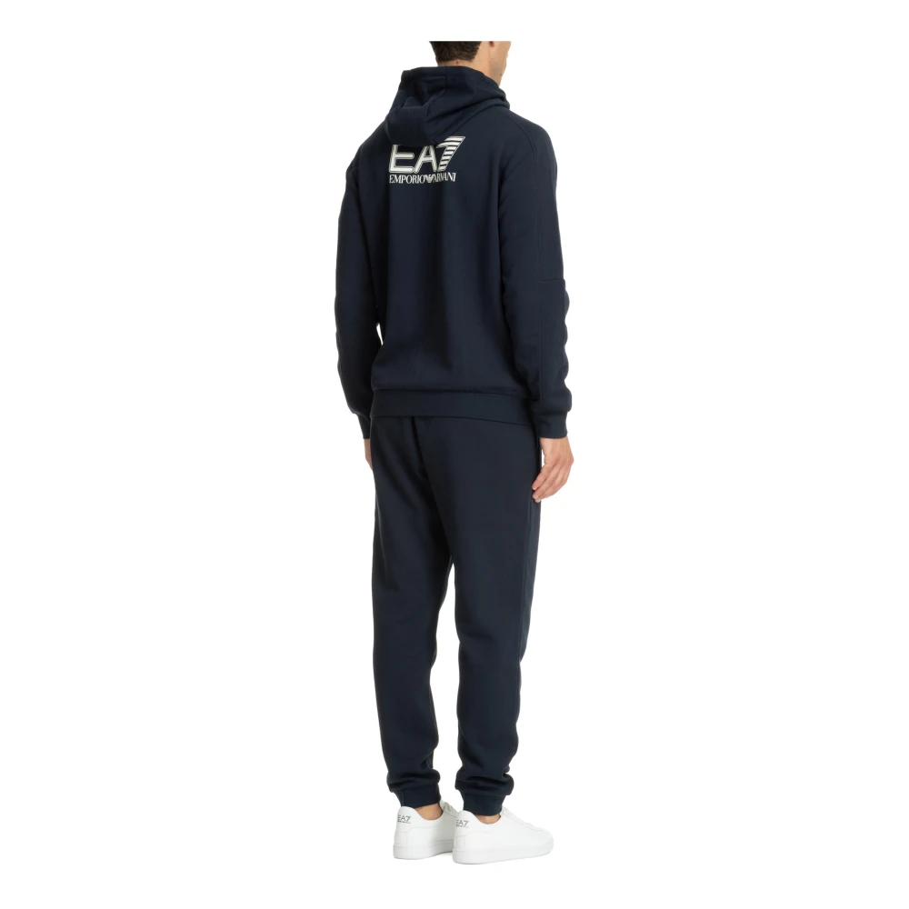 Emporio Armani EA7 Effen Tracksuit met Capuchon en Zakken Blue Heren