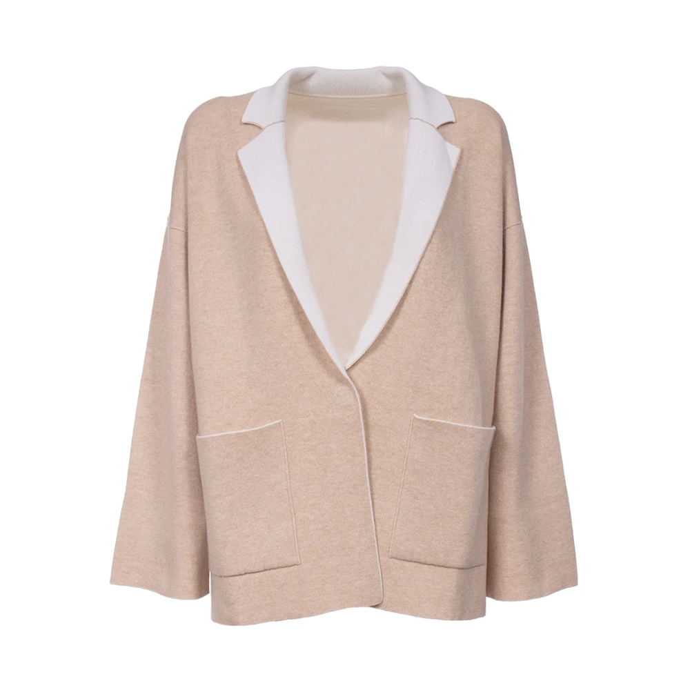 Le Tricot Perugia Omkeerbaar Gebreid Jasje Wol Zijde Kasjmier Beige Dames