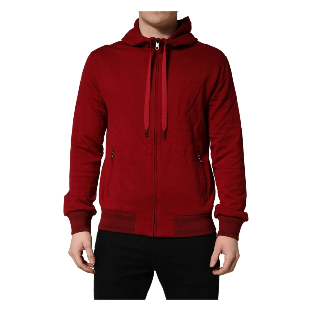 Dolce & Gabbana Cotton Full Zip Fleece Hoodie - Male - Zip-Throughs - Red - M - Sweatshirts & Hoodies