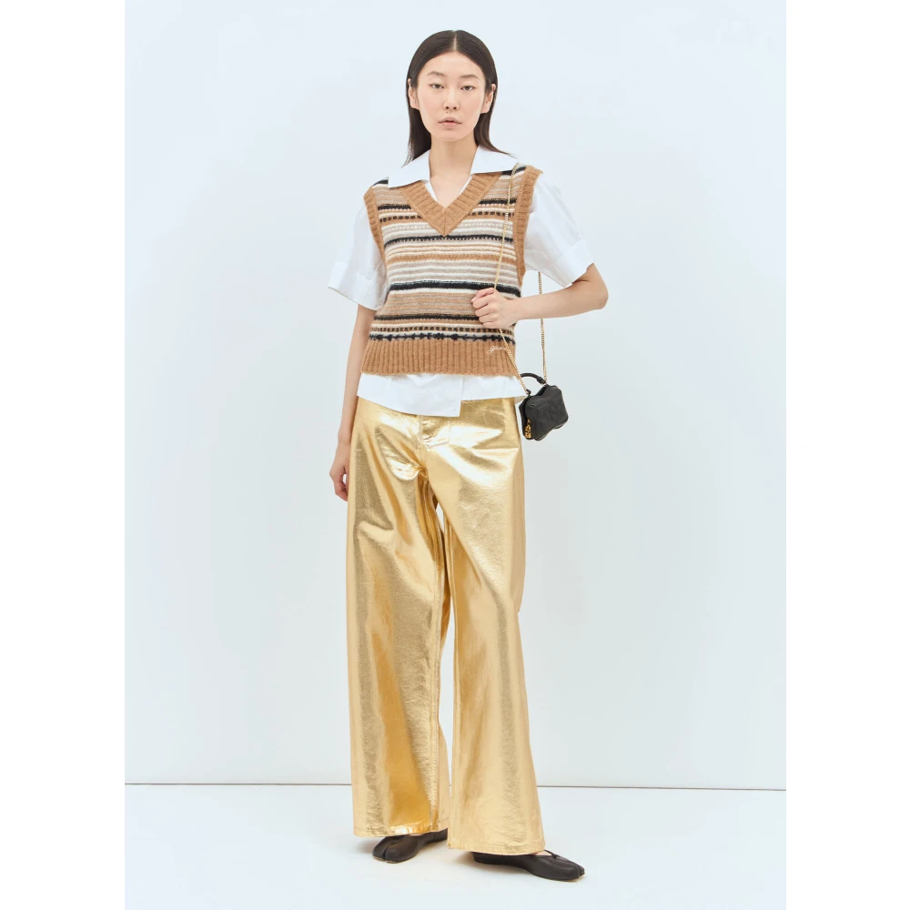 Ganni Coated Foil Wide Leg Jeans Yellow Dames