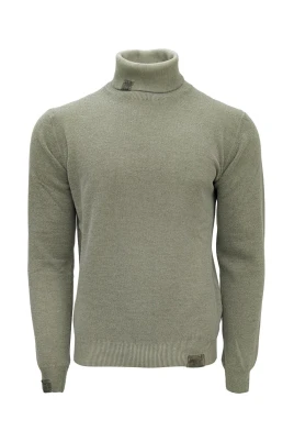 Grön militärstil ull turtleneck tröja