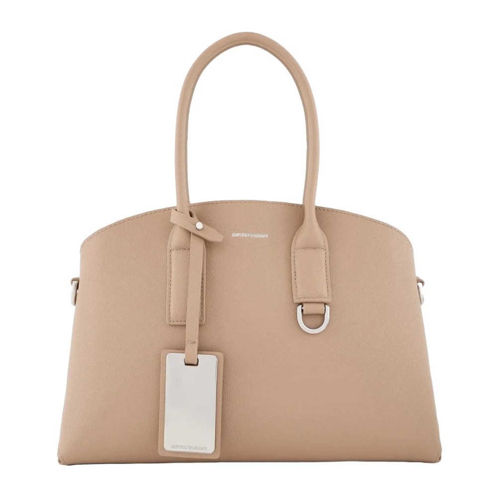 Emporio Armani Middelgrote Taupe Leren Handtas met Verstelbare Band Beige Dames