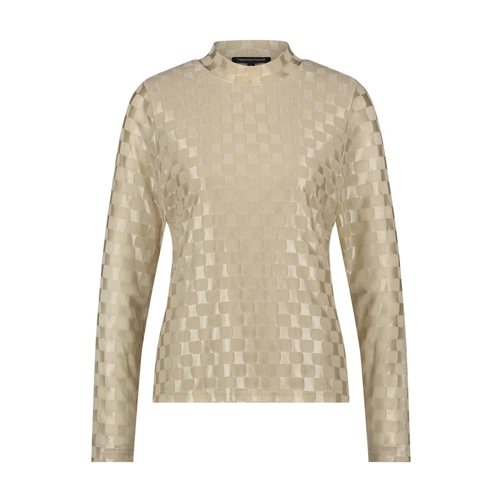 Tramontana Geruite Mesh Top Lange Mouw Beige Dames