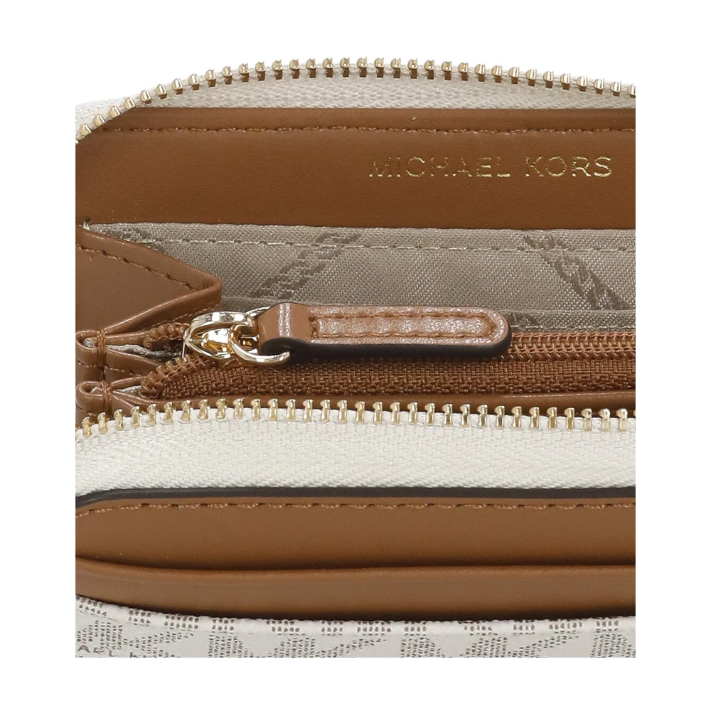 Michael Kors Ivoor Canvas en Leren Portemonnee met Gouden Metalen Details Beige Dames