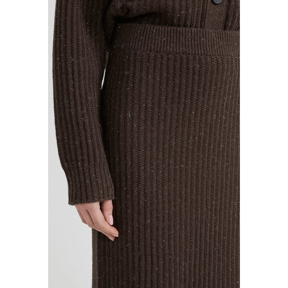 PESERICO Wol zijde kasjmier en lurex midi rok Brown Dames