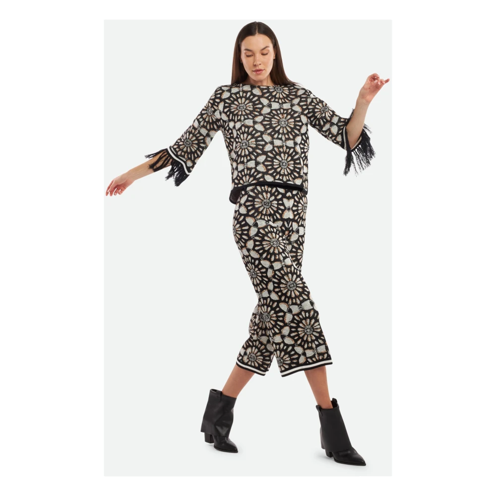 Twinset Geometrische Contrast Jacquard Flare Broek Black Dames