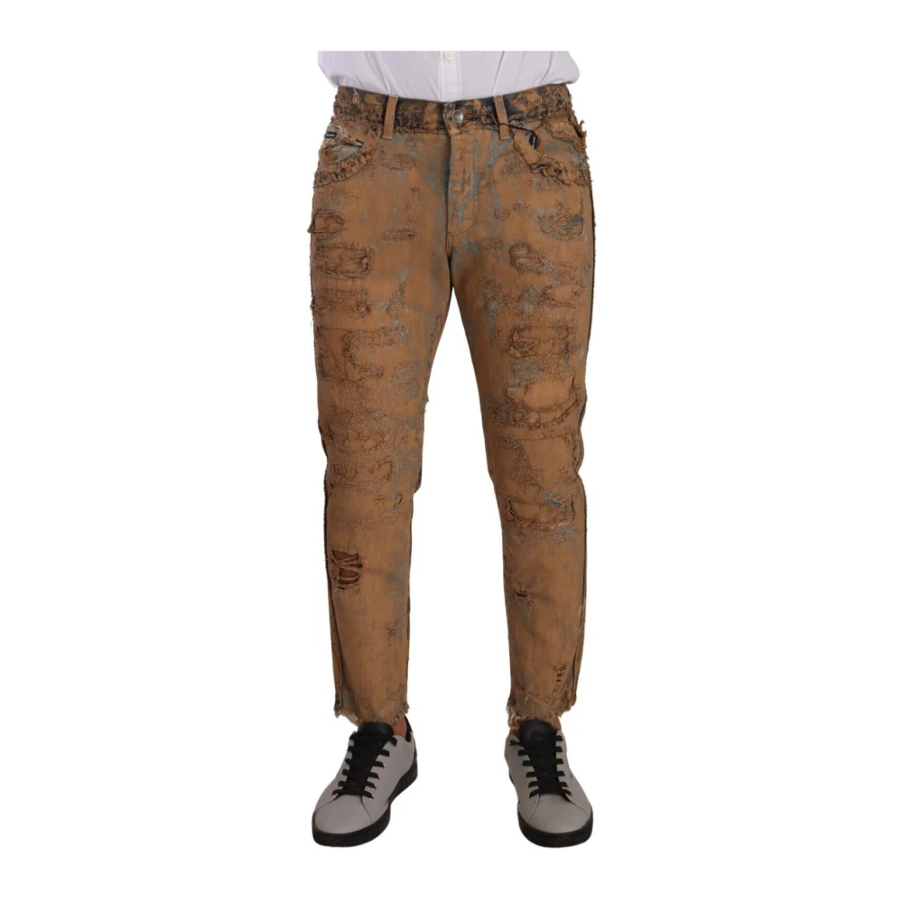 Dolce & Gabbana Men's Brown Slim Fit Jeans, M, Authentic Distressed Denim Classic Trousers