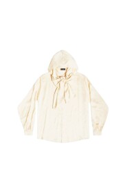 Ivory all over logo printed hooded blouse