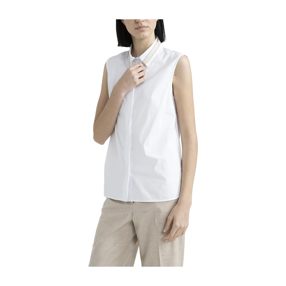 PESERICO Stretch katoenen jersey en poplin top White Dames