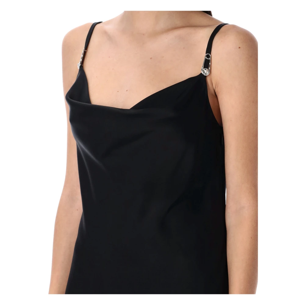 Versace Zwarte Satijnen Slip Midi Jurk Black Dames