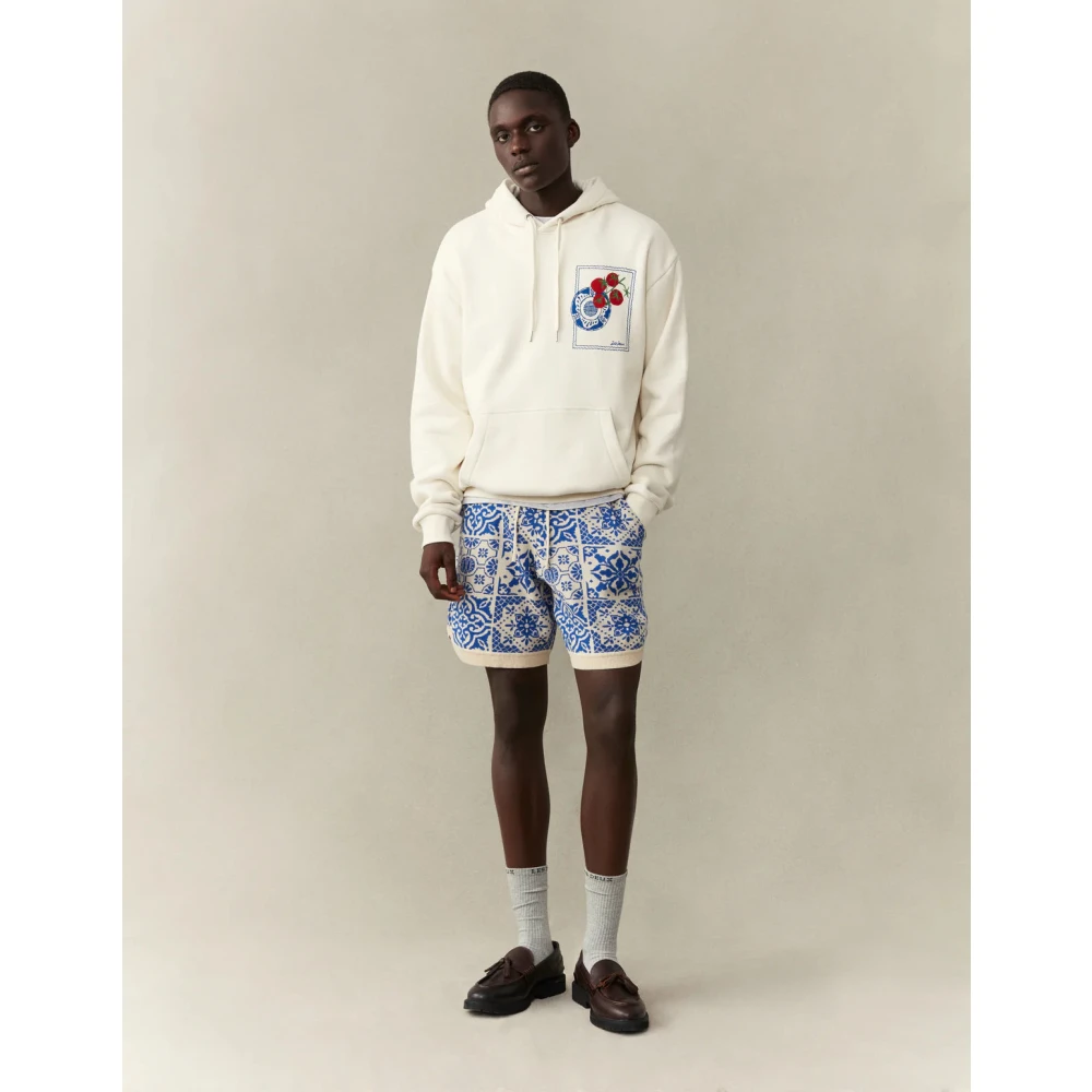 Les Deux Zware Katoenen Hoodie met Print Beige Heren