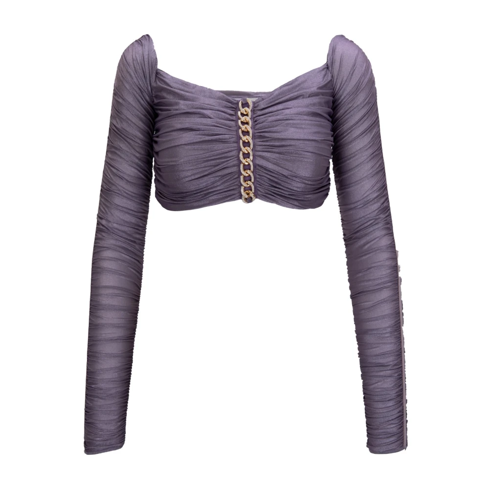 Elisabetta Franchi Top met vierkante hals en lange mouwen Purple Dames