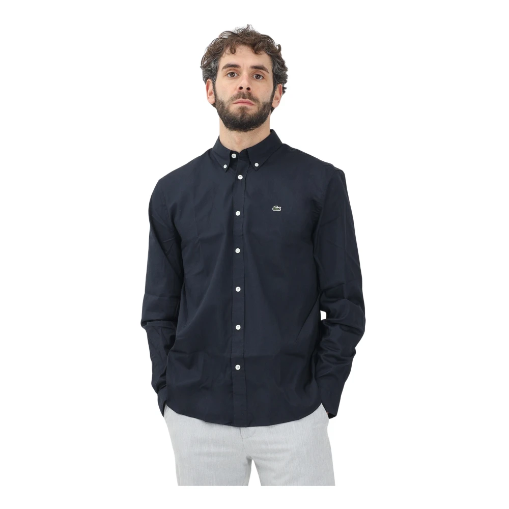 Lacoste Uomo Blu Camicia A Maniche Lunghe Stile Elegante