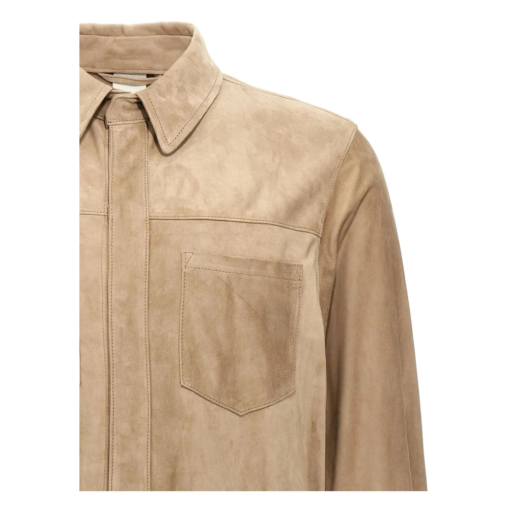 Giorgio Brato Leren overhemdjasje met knopen Beige Heren