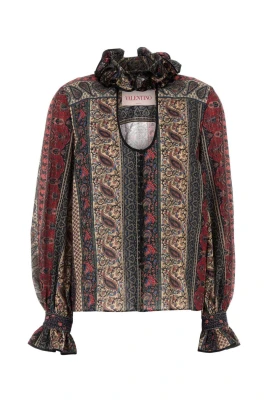 Paisley Print Blus med Volangkrage