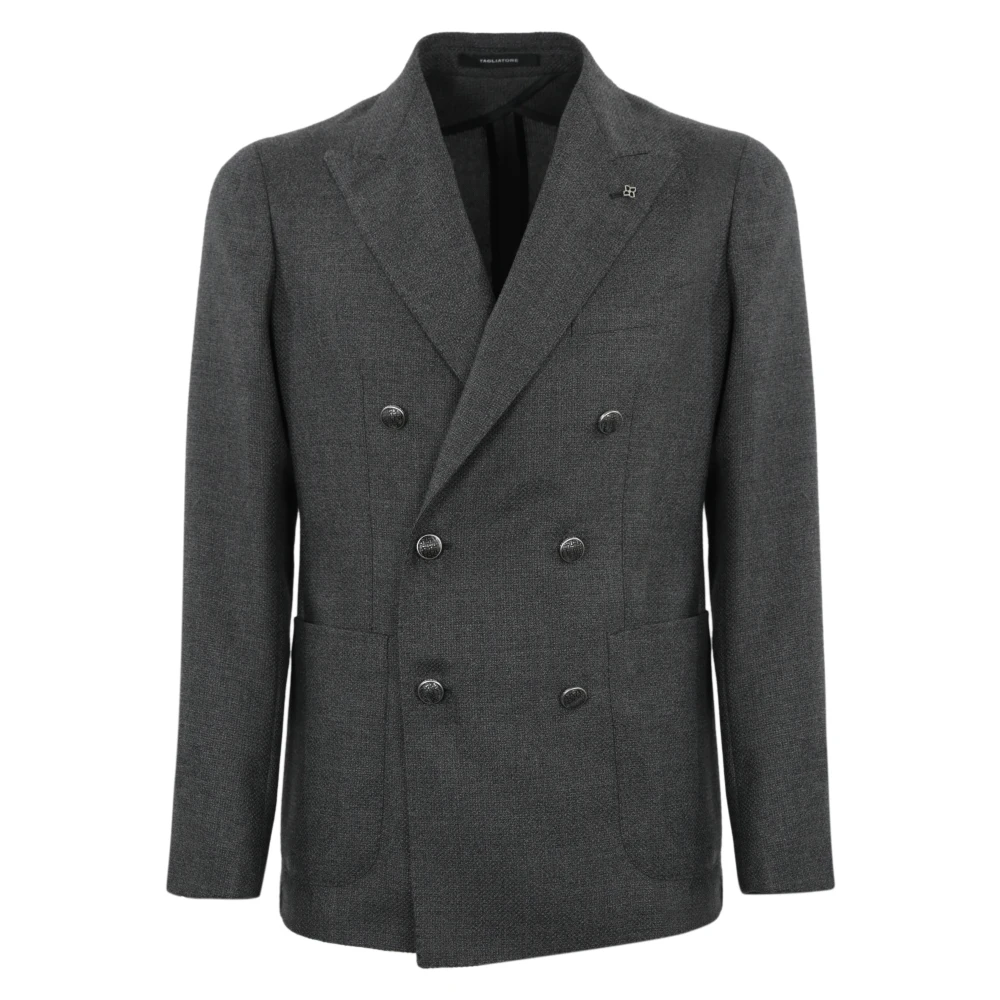 Tagliatore Grijze Wollen Jas Dubbel-Borst Langemouw Gray Heren