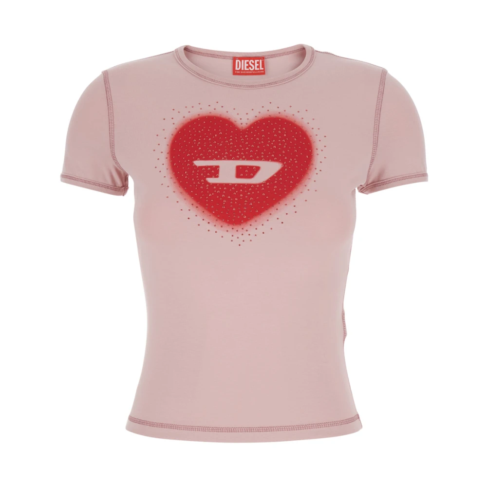 Diesel Women's Pink T-Uncuties Heart Logo T-Shirt