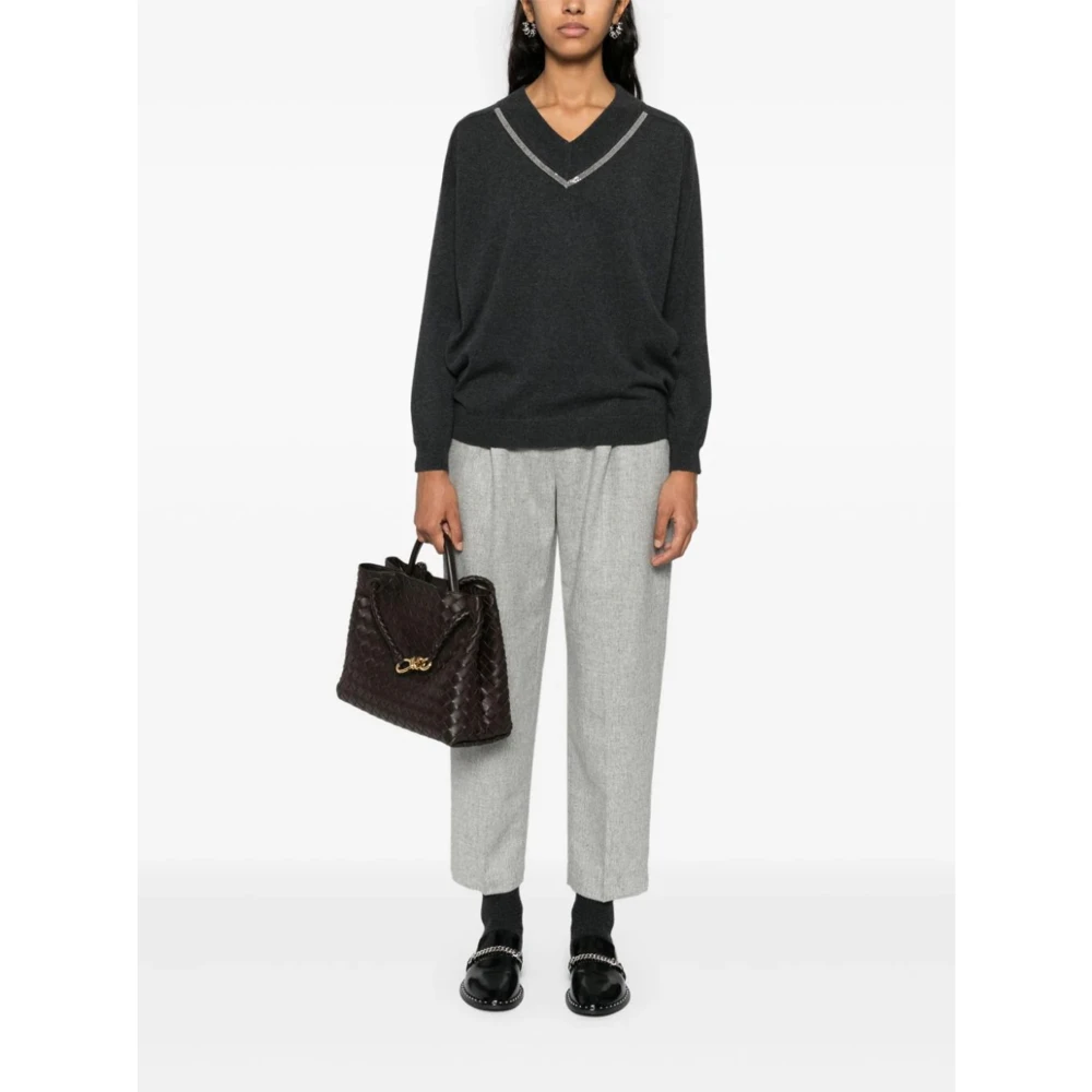 BRUNELLO CUCINELLI Lichtgrijze Wol Kasjmier Broek Gray Dames