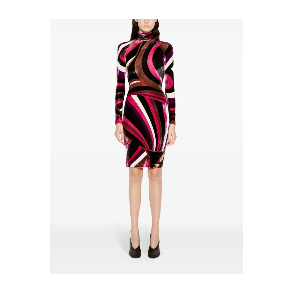 EMILIO PUCCI Fuchsia Fluweel Abstract Patroon Jurk Multicolor Dames