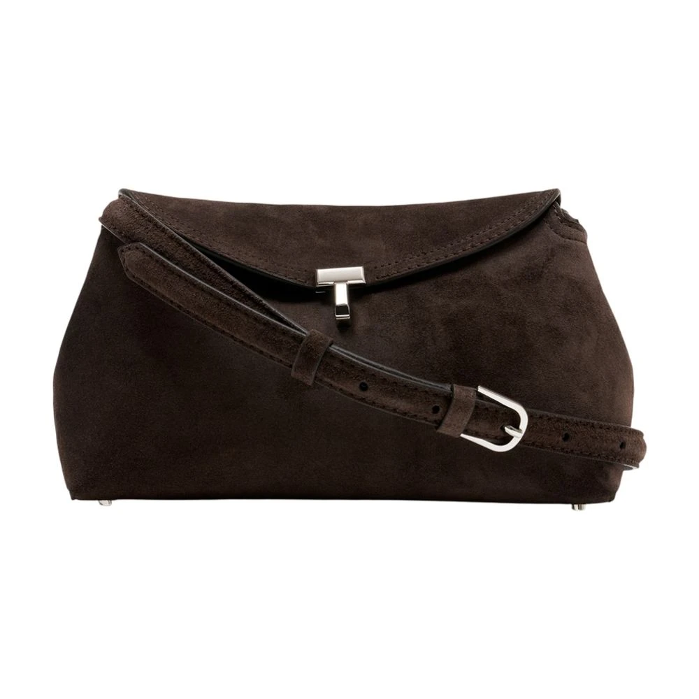 Totême Women's Brown Cross Body Bags, One Size, T-Lock Suede Clutch