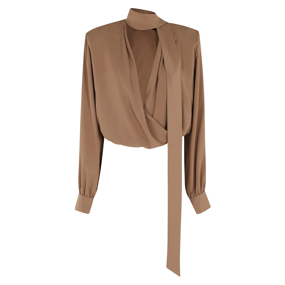 Federica Tosi Women's Brown Crossed Blouse With Scarf - Blouses - Xs - Blouses & Shirts