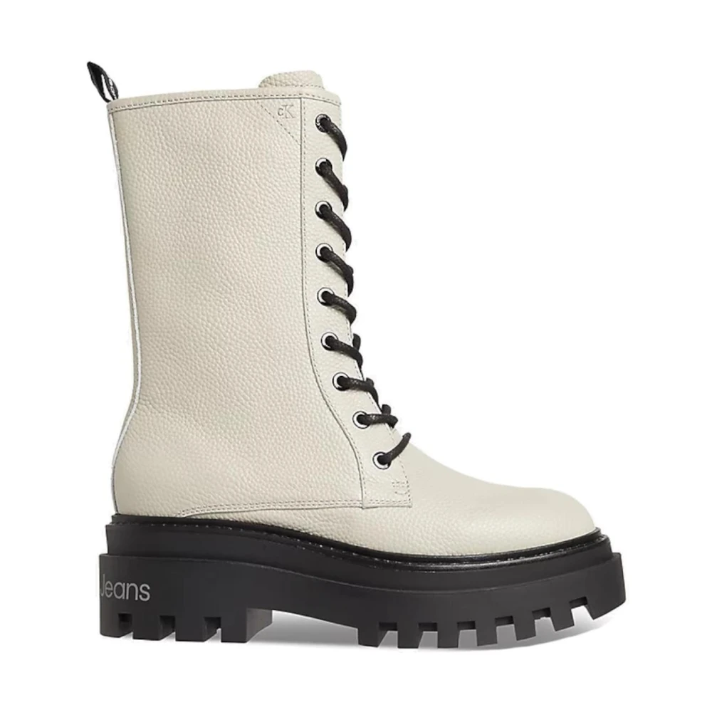 Calvin Klein Women's Beige Mid Laceup Platform Boots