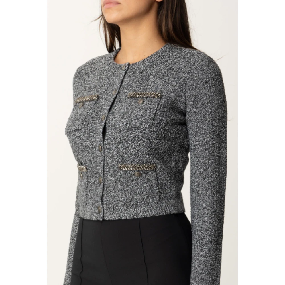 Elisabetta Franchi Grijze Bouclé Vest Lange Mouwen Gray Dames
