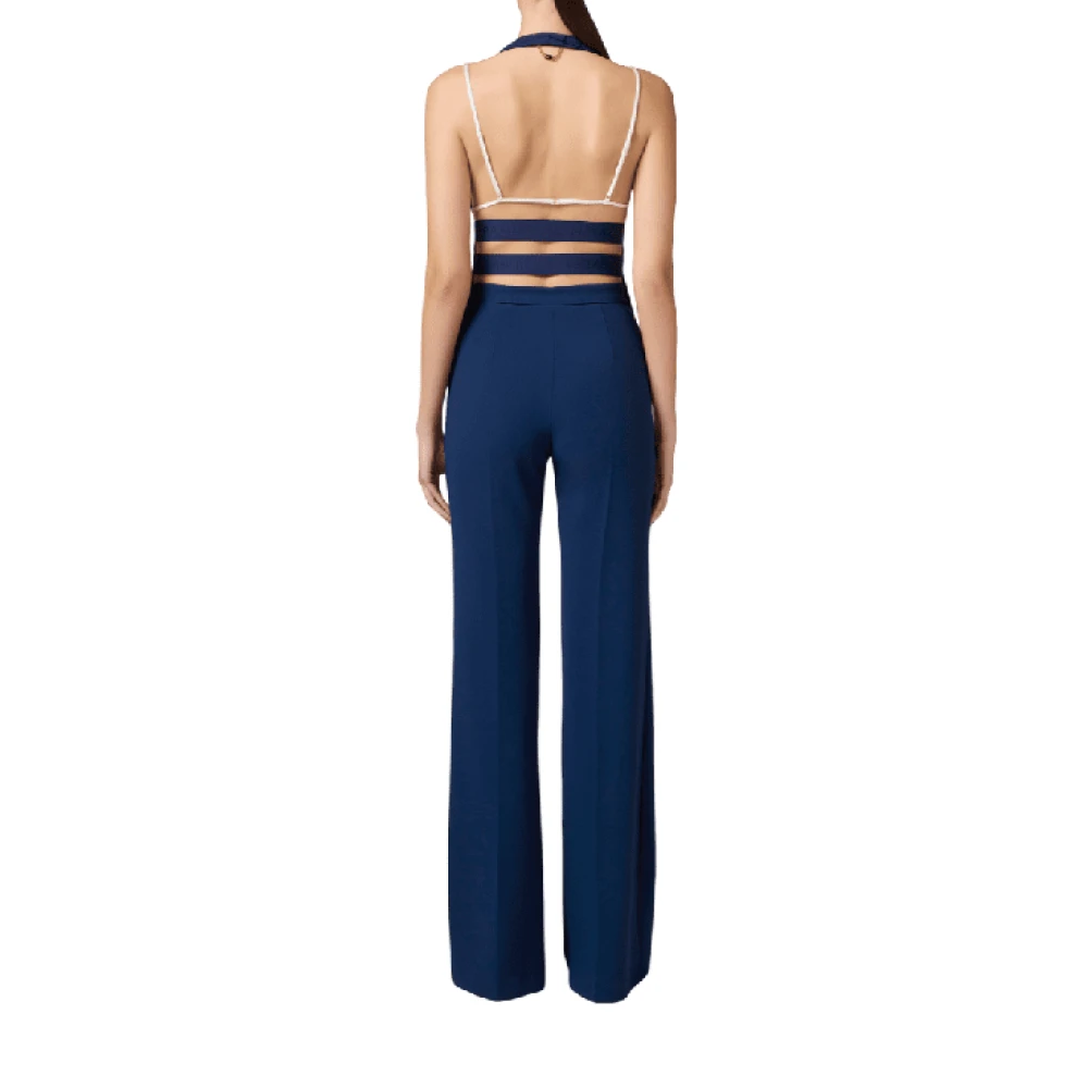 Elisabetta Franchi Crepe Logo Plaque Broek Blue Dames
